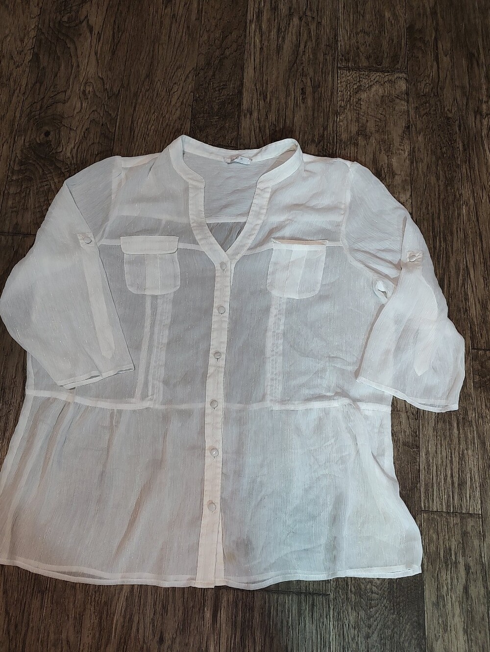 Erin Sheer White Button-Front Metallic Tunic Blouse Size XL.....20